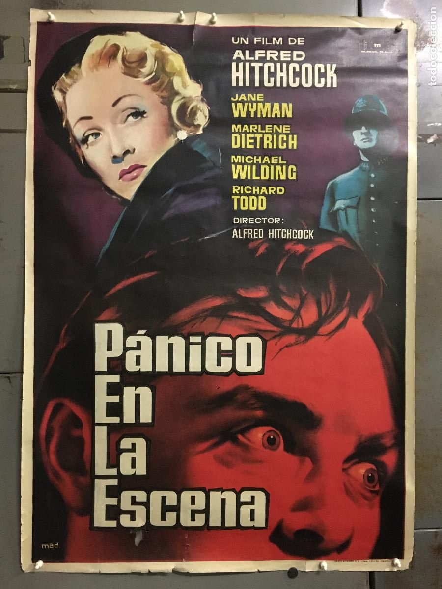 Cine: R0208 PANICO EN LA ESCENA ALFRED HITCHCOCK MARLENE DIETRICH MAC POSTER ORIGINAL ESTRENO 70X100