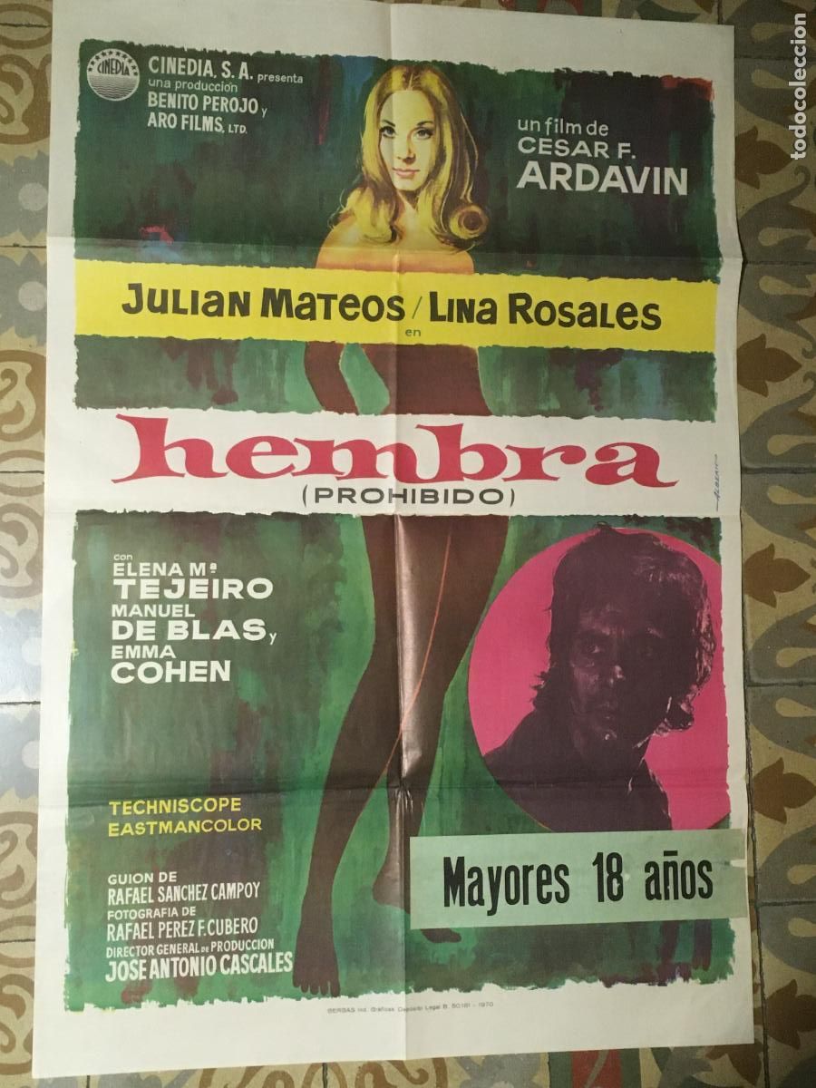 Cine: hembra prohibido julian mateos emma cohen lina rosales poster cartel original estreno
