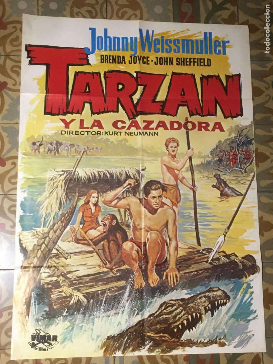Cine: tarzan y la cazadora johnny weissmuller poster cartel original estreno