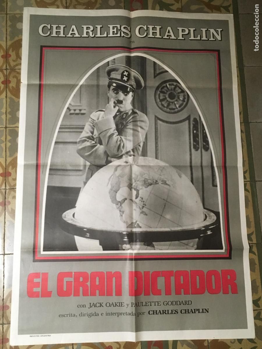 Cine: el gran dictador charles chaplin poster cartel original estreno en argentina