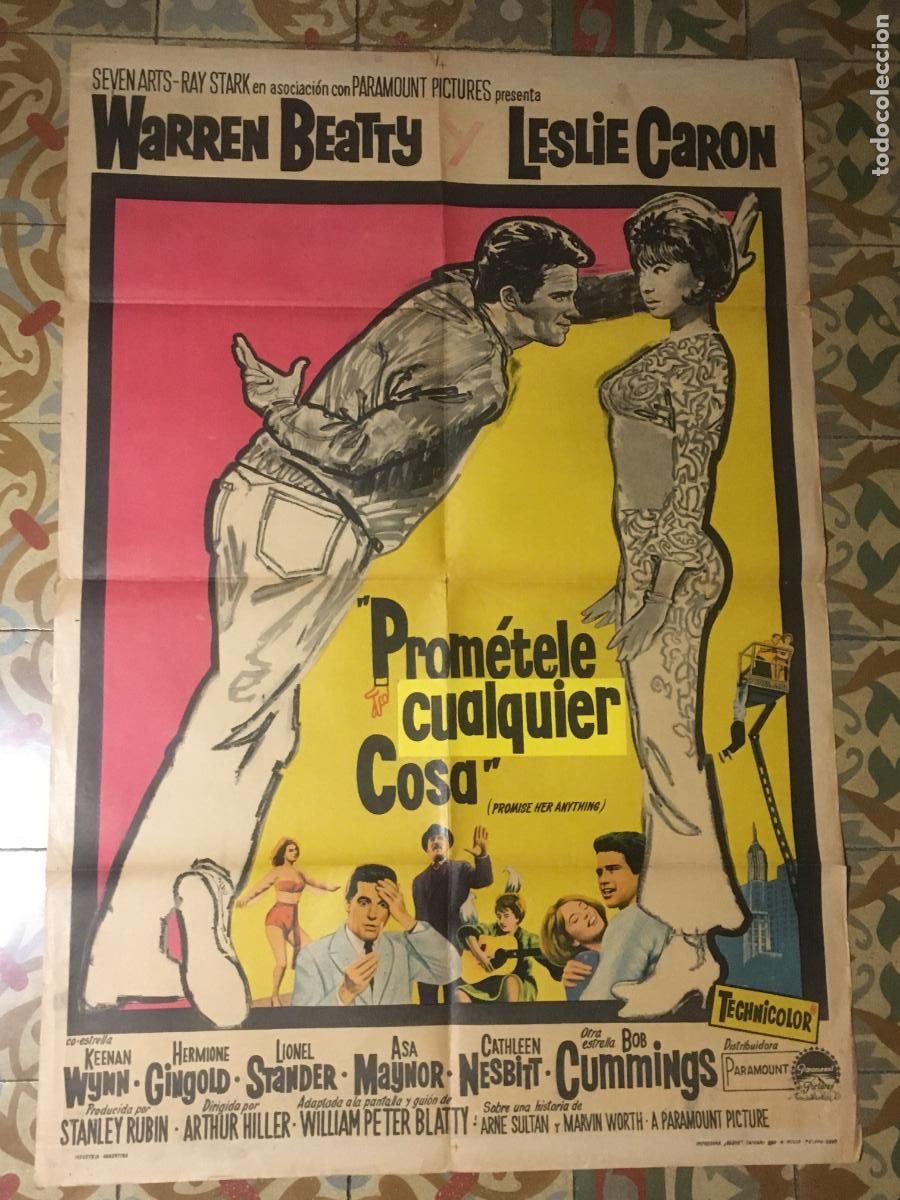 Cine: prometele cualquier cosa warren beatty leslie caron poster cartel original estreno en argentina