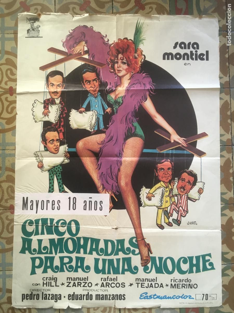 Cine: cinco almohadas para una noche sara montiel poster cartel original estreno