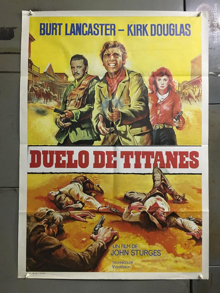 Cine: AEP14 DUELO DE TITANES BURT LANCASTER KIRK DOUGLAS POSTER ORIGINAL 70X100 ESPA&Ntilde;OL h4