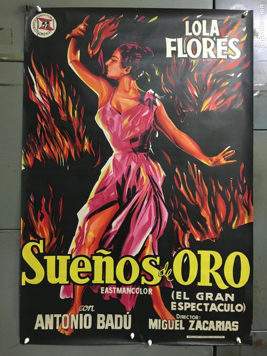 Cine: R0220 SUE&Ntilde;OS DE ORO LOLA FLORES POSTER ORIGINAL 70X100 ESTRENO LITOGRAFIA h0