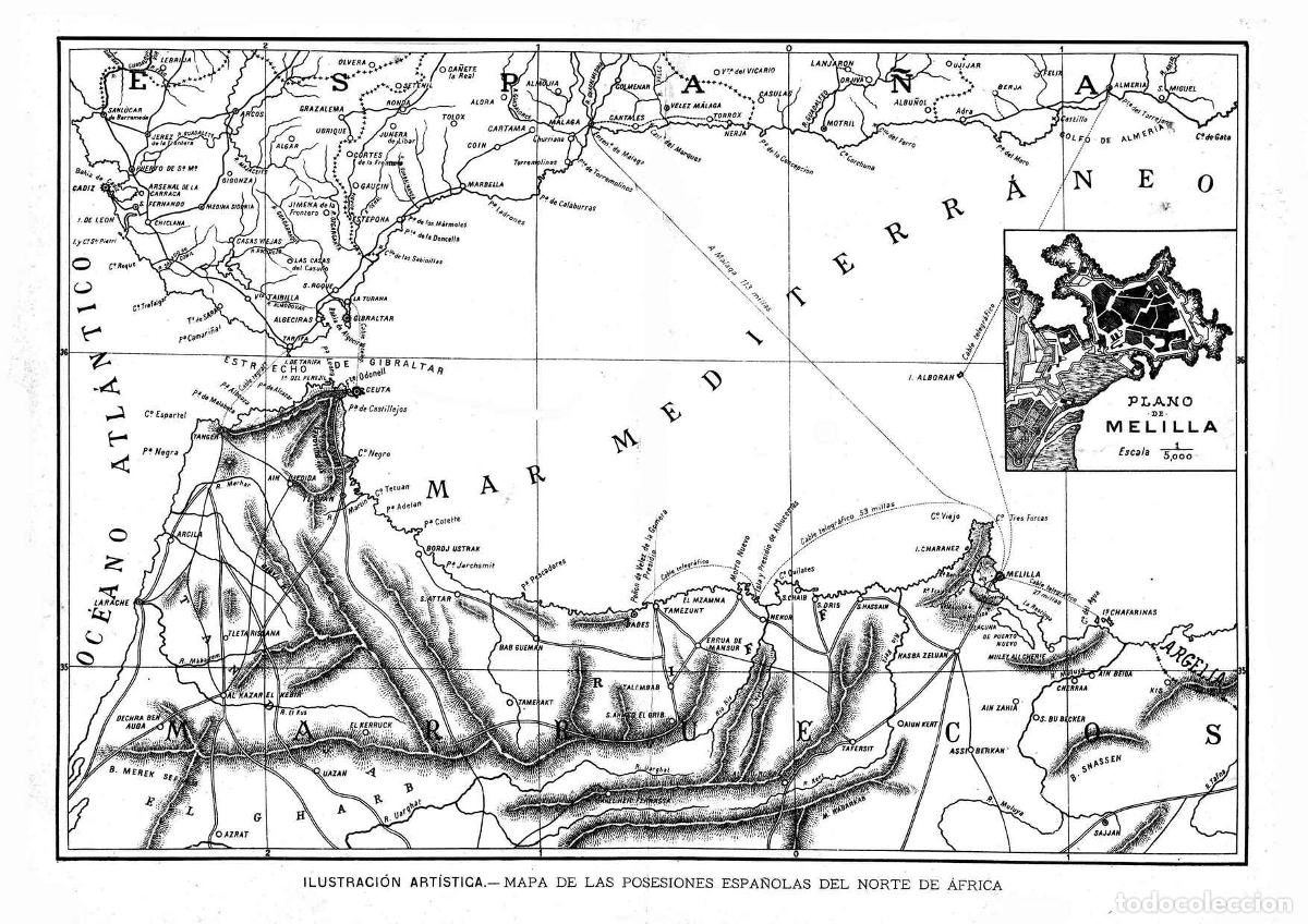 Cin&eacute;ma: Poster DIN 4 numero 0360: Melilla: Mapa de las posesiones espa&ntilde;olas del Norte de Africa
