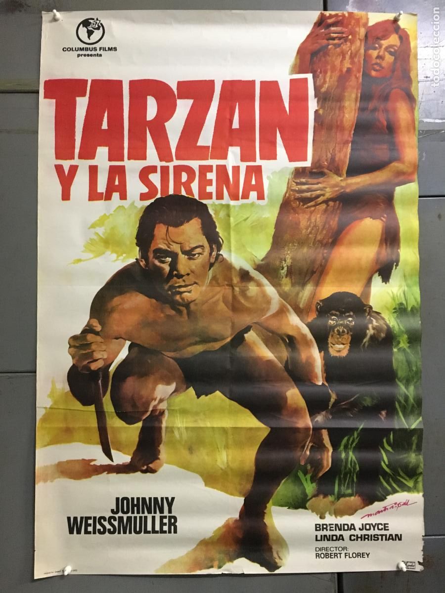 Cine: AEX48 TARZAN Y LA SIRENA JOHNNY WEISSMULLER POSTER ORIGINAL 70X100 ESTRENO