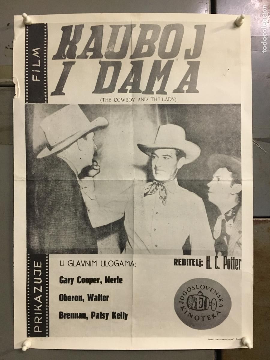 Cine: AEY21 EL VAQUERO Y LA DAMA GARY COOPER MERLE OBERON POSTER ORIGINAL YUGOSLAVO 36X50 h0