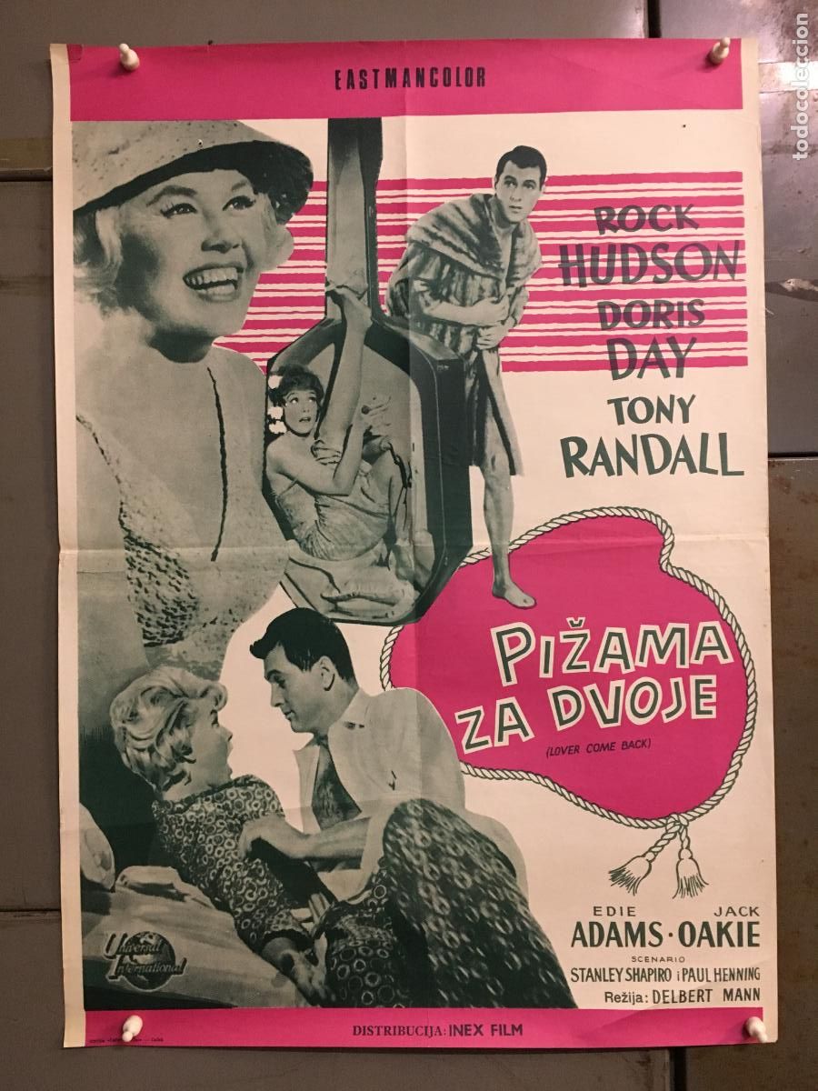 Cine: AEY25 PIJAMA PARA DOS DORIS DAY ROCK HUDSON POSTER ORIGINAL YUGOSLAVO 49X69 h0