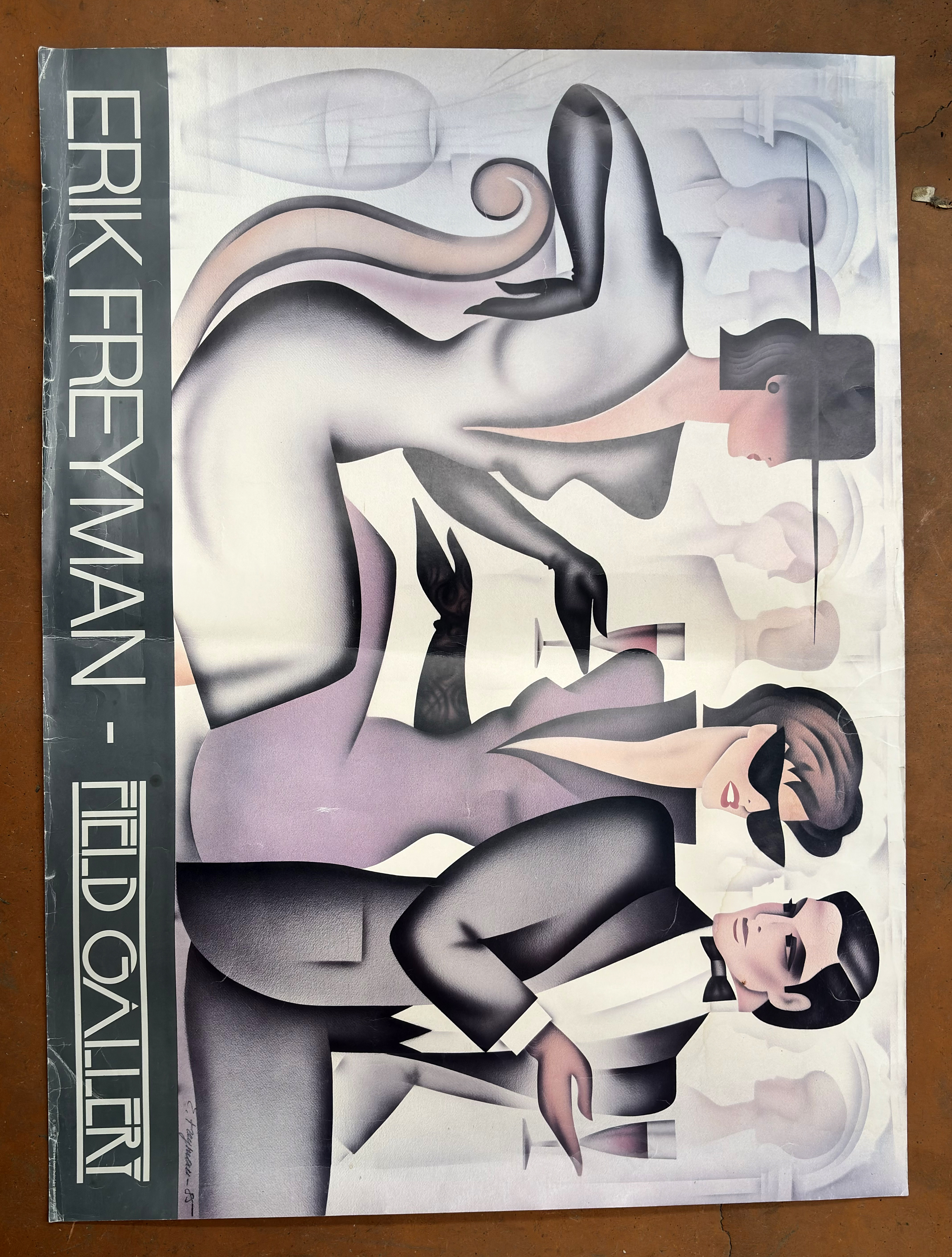 Cine: POSTER VINTAGE ERIK FREYMAN - SAMEDI SOIR - FIELD GALLERY 1985 - ESTILO ART DECO