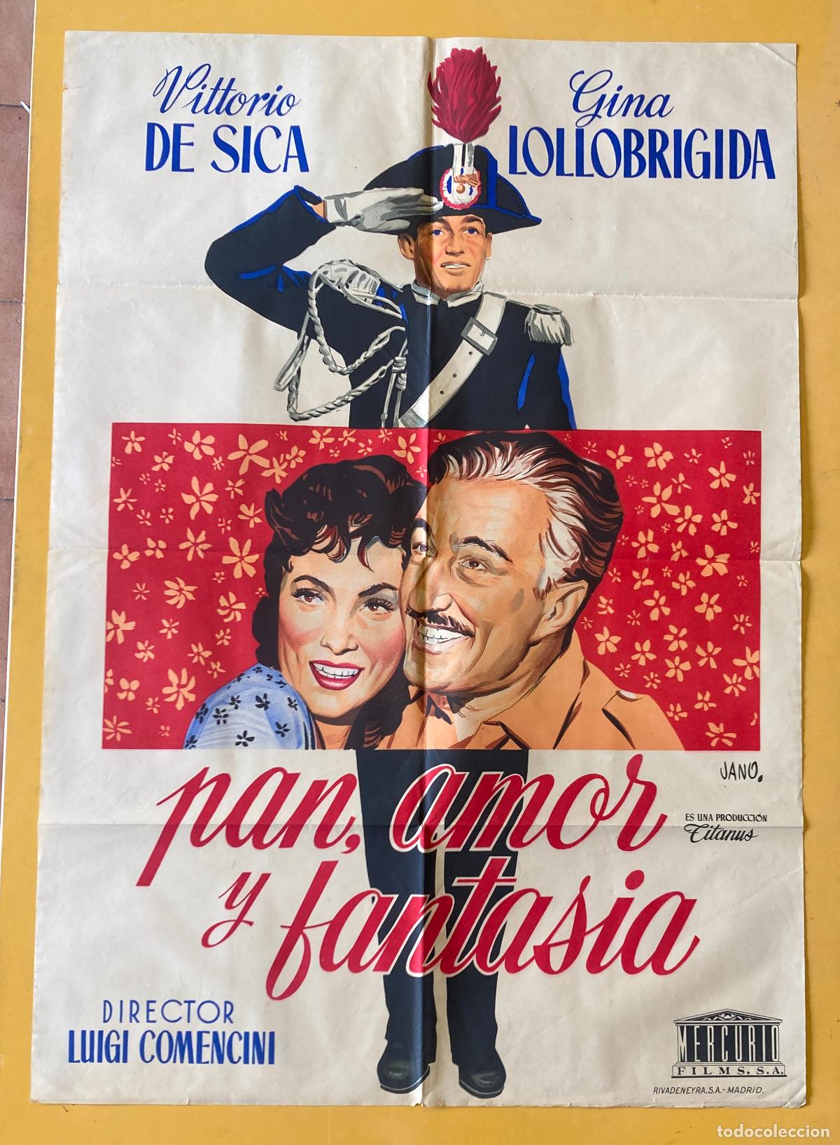 Cine: POSTER ORIGINAL, PAN, AMOR Y FANTASIA - VITTORIO DE SICA, GINA LOLLOBRIGIDA