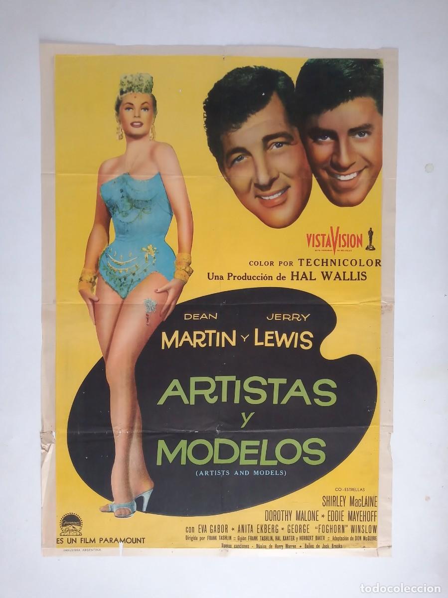 Cine: COMICOS EN PARIS / Artistas y Modelos (1955) cartel argentino 75 X 110 Dean Martin Jerry Lewis