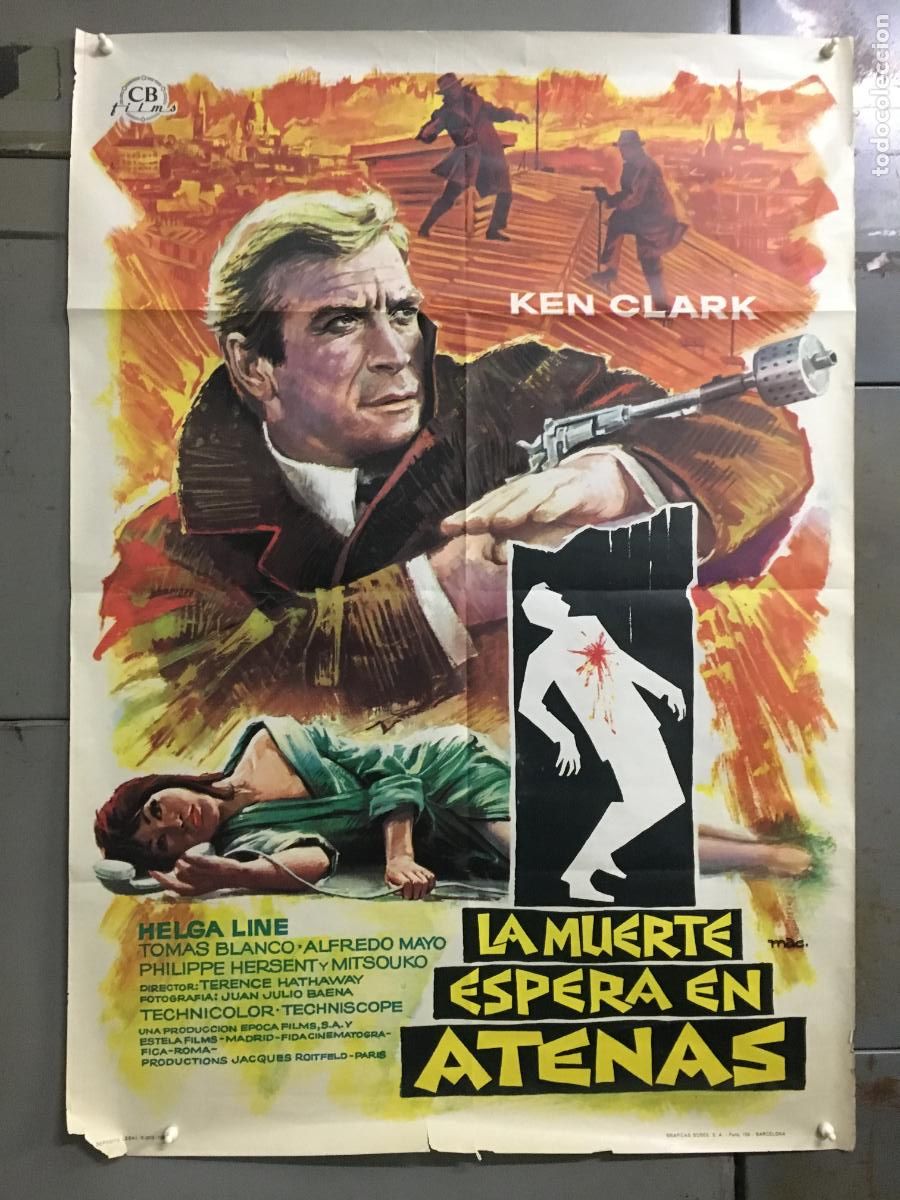 Cine: AEZ04 LA MUERTE ESPERA EN ATENAS KEN CLARK HELGA LINE POSTER ORIGINAL 70X100 ESTRENO