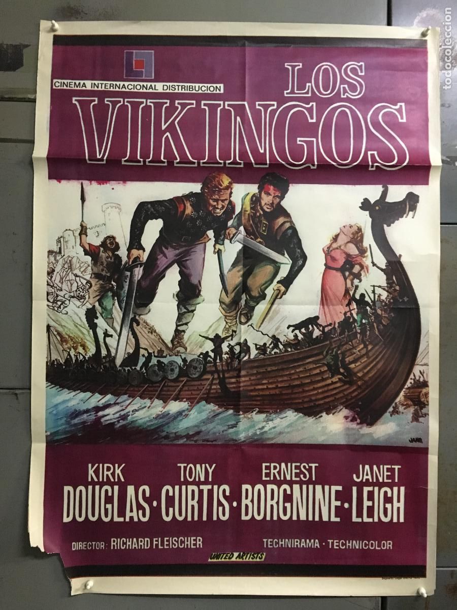 Cine: AEZ07 LOS VIKINGOS KIRK DOUGLAS TONY CURTIS JANET LEIGH POSTER ORIGINAL 70X100 h0