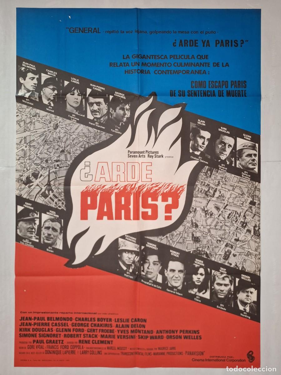 Cine: ANTIGUO CARTEL CINE ARDE PARIS BELMONDO DELON DOUGLAS WELLES A&Ntilde;O 1975 P-1782 RV