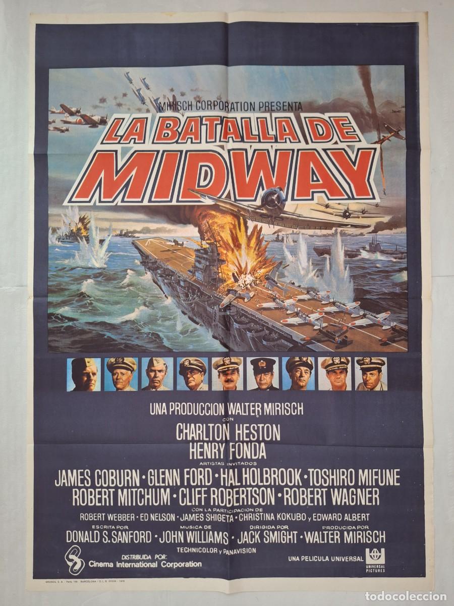 Cine: ANTIGUO CARTEL CINE LA BATALLA DE MIDWAY HESTON FONDA COBURN FORD MITCHUM A&Ntilde;O 1976 P-1788 RV