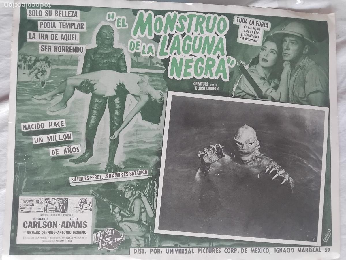 Cine: EL MONSTRUO DE LA LAGUNA NEGRA. ANTIGUO CARTEL DE CINE EN CARTON 33 X 42 CM.
