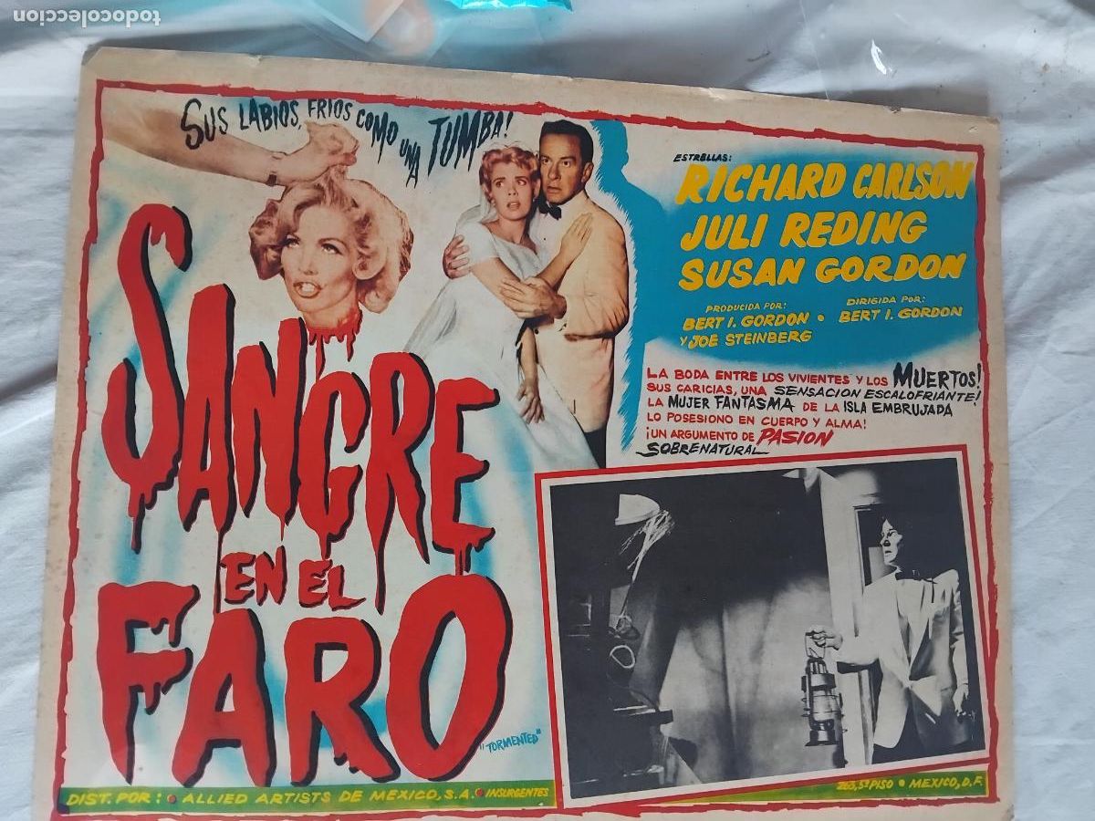 Cine: SANGRE EN EL FARO. ANTIGUO CARTEL DE CINE EN CARTON 33 X 42 CM.