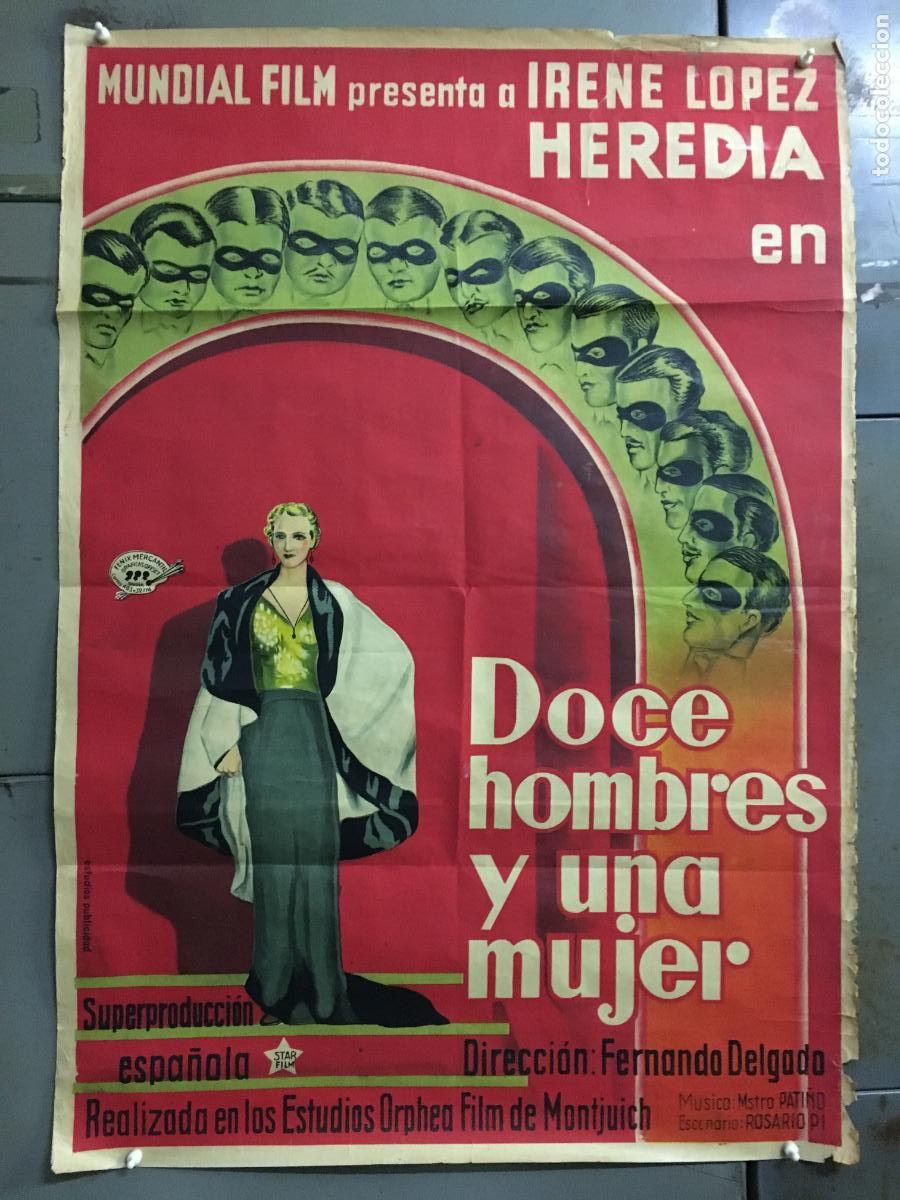Cine: AEZ50 DOCE HOMBRES Y UNA MUJER IRENE LOPEZ HEREDIA POSTER ORIGINAL 70X100 ESTRENO LITOGRAFIA 1934 h0