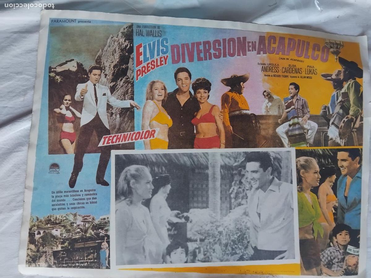 Cine: ELVIS PRESLEY. DIVERSION EN ACAPULCO. ANTIGUO CARTEL DE CINE EN CARTON 33 X 42 CM.