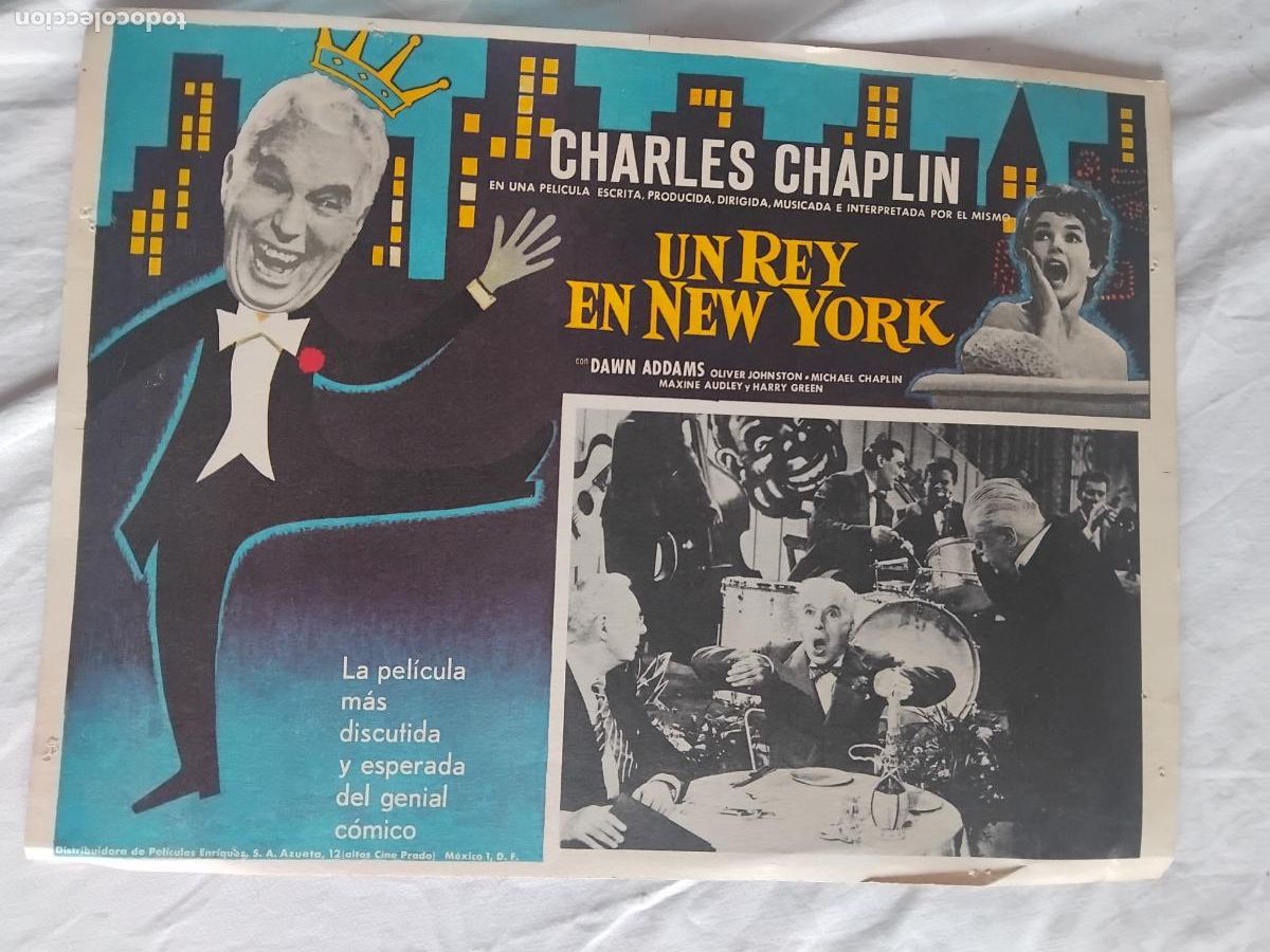 Cine: CHARLES CHAPLIN. UN REY EN NEW YORK.. ANTIGUO CARTEL DE CINE EN CARTON 33 X 42 CM.