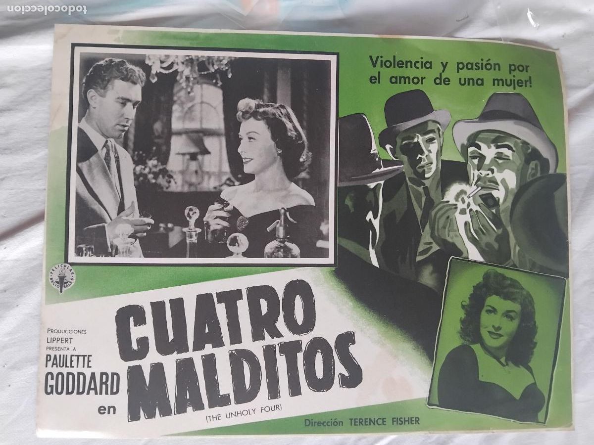 Cine: PAULETTE GODDARD EN CUATRO MALDITOS. ANTIGUO CARTEL DE CINE EN CARTON 33 X 42 CM.