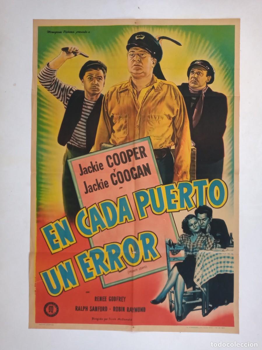 Cine: EN CADA PUERTO UN ERROR (1948) cartel argentino 75X 110 litografico French Leave Jackie Cooper