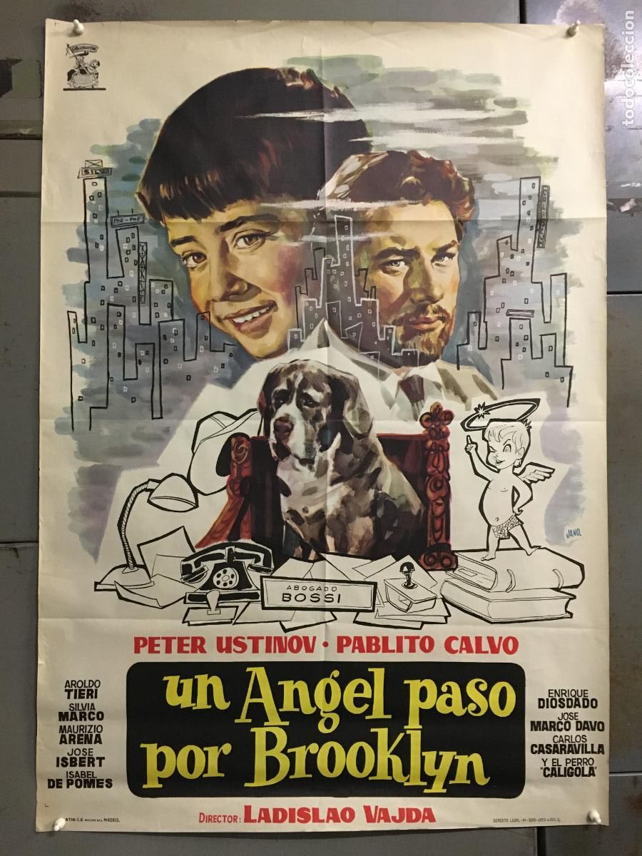 Cine: AEZ52 UN ANGEL PASO POR BROOKLYN PABLITO CALVO USTINOV LADISLAO VAJDA POSTER ORIG 70X100 ESTRENO h0