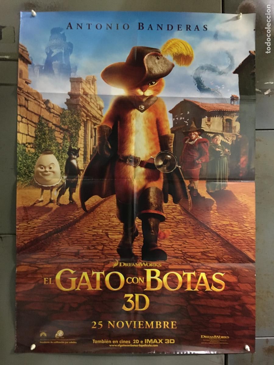 Cine: AEZ65 EL GATO CON BOTAS ANTONIO BANDERAS DREAMWORKS ANIMACION POSTER ORIGINAL ESTRENO 70X100 h0