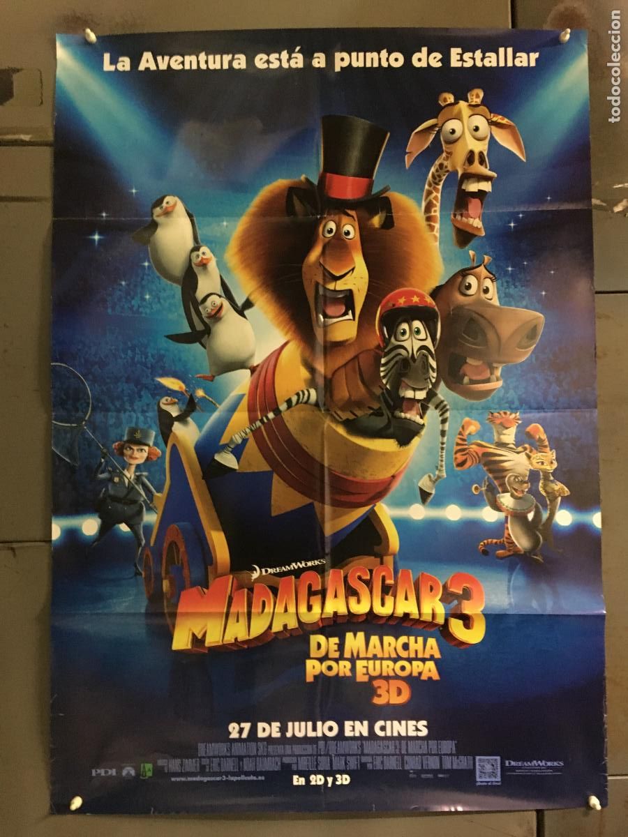 Cine: AEZ66 MADAGASCAR 3 DE MARCHA POR EUROPA DREAMWORKS ANIMACION POSTER ORIGINAL ESTRENO 70X100 h0