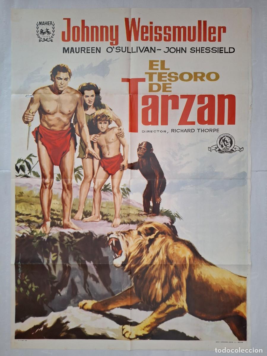 Cine: ANTIGUO CARTEL CINE EL TESORO DE TARZAN JOHNNY WEISSMULLER ALVARO A&Ntilde;O 1966 P-1798 RV
