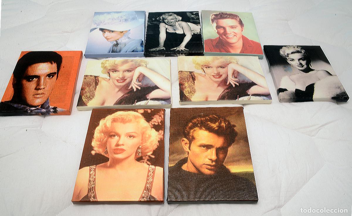 Cine: LOTE DE 9 IMPRESIONES EN LIENZO DE ICONOS DE LOS A&Ntilde;OS 50 Y 60: Marilyn , Elvis, James Dean