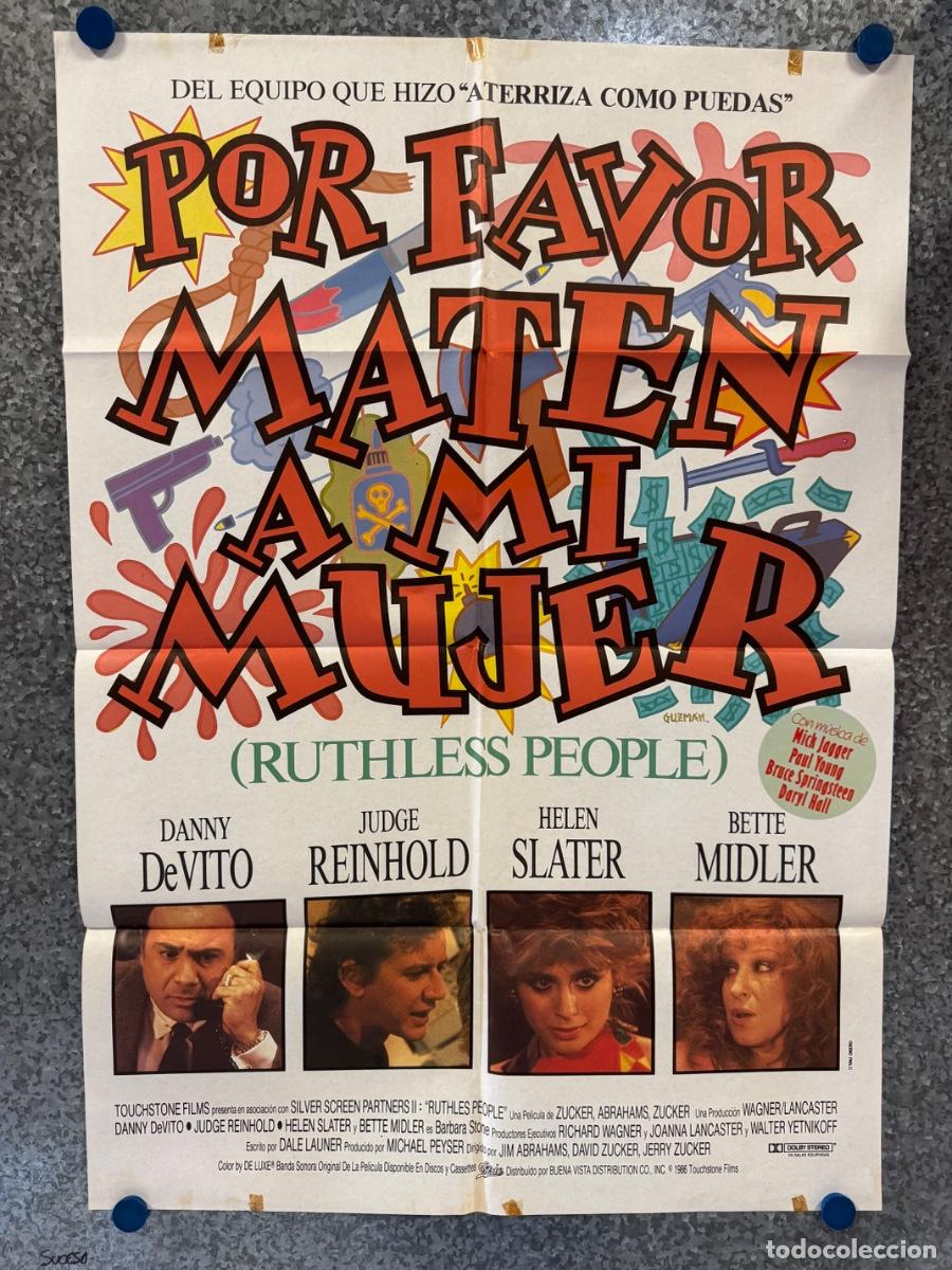 Cine: Por favor maten a mi mujer, Danny DeVito, Judge Reinhold, A&ntilde;o 1986, POSTER ORIGINAL