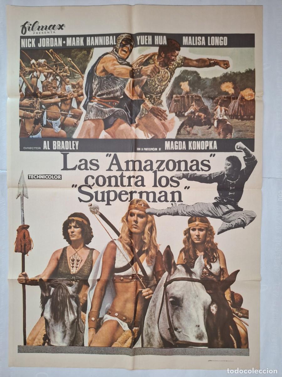 Cine: ANTIGUO CARTEL CINE LAS AMAZONAS CONTRA LOS SUPERMAN 1975 P-1812 RV