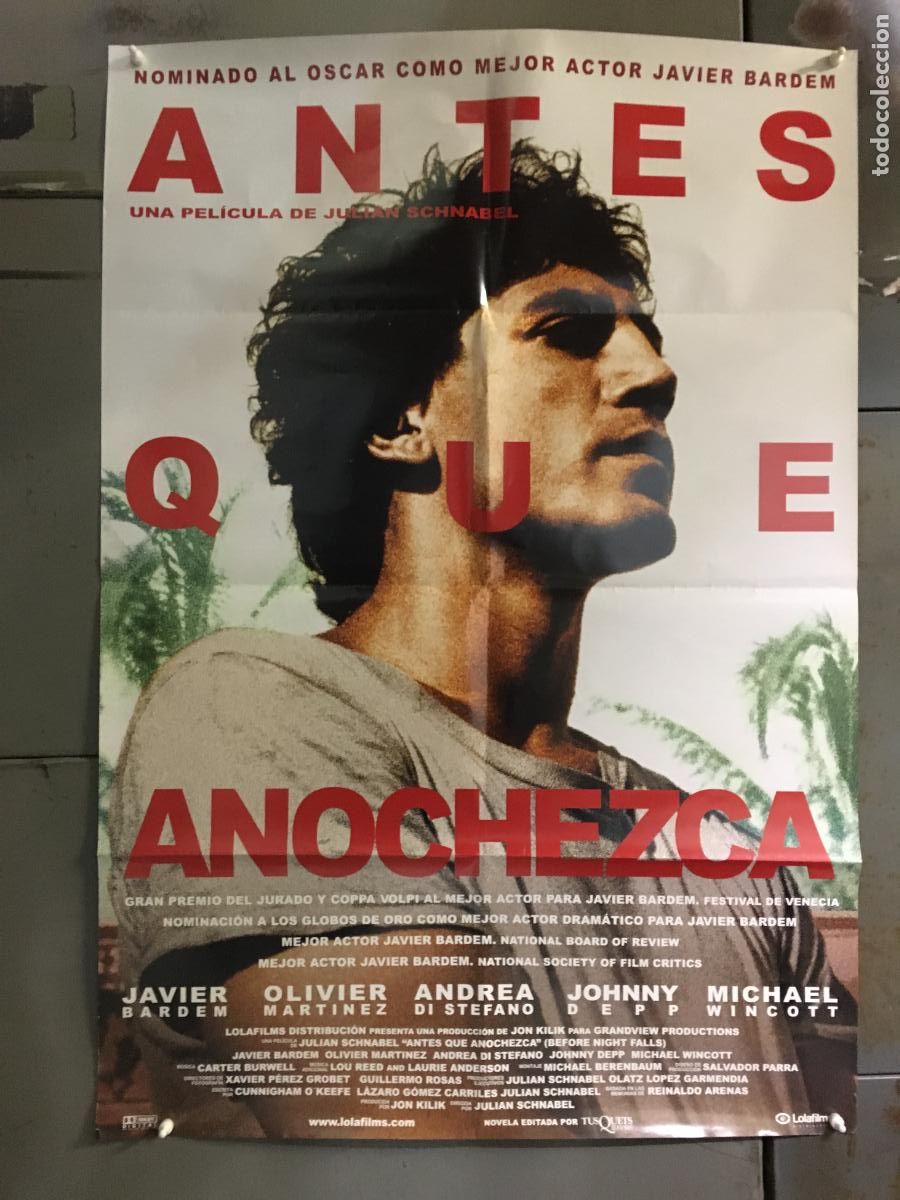 Cine: AFA10 ANTES QUE ANOCHEZCA JAVIER BARDEM JULIAN SCHNABEL CULT GAY POSTER ORIGINAL 70X100 ESTRENO h0