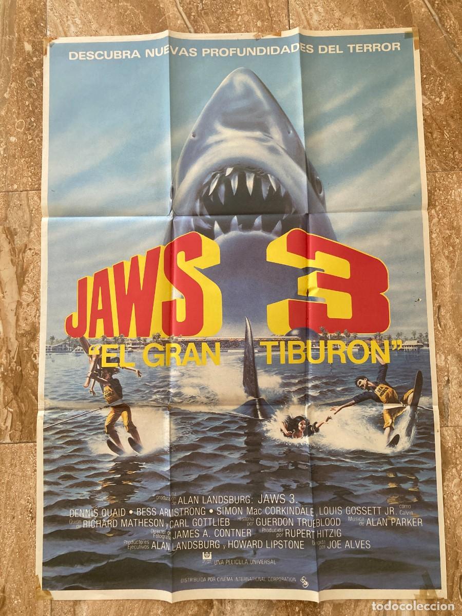 Cine: Cartel cine original JAWS 3 - EL GRAN TIBURON (1983) 70x100 / Dennis Quaid - Bess Armstrong
