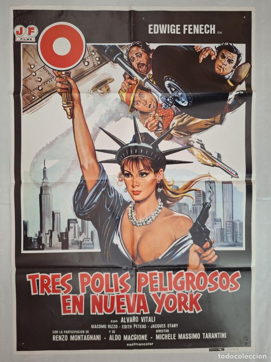 Cine: ANTIGUO CARTEL CINE TRES POLIS PELIGROSOS EN NUEVA YORK EDWIGE FENECH A&Ntilde;O 1982 P-1826 RV