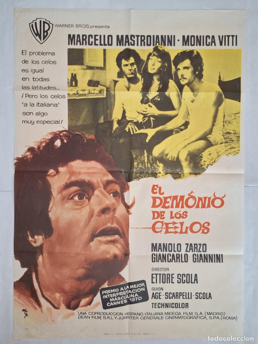 Cine: ANTIGUO CARTEL CINE LOS DEMONIOS DE LOS CELOS MARCELLO MASTROIANNI MONICA VITTI CANNES 1970 P1831 RV