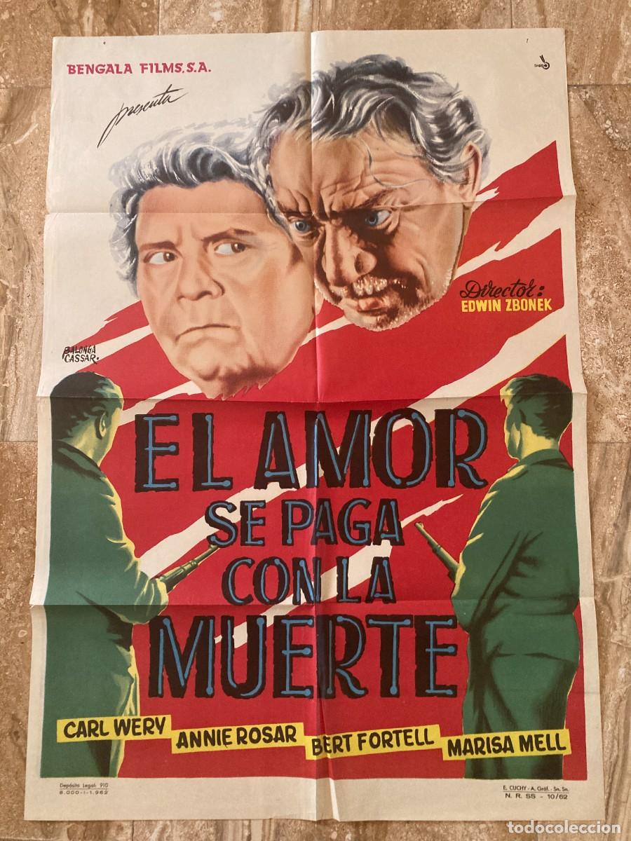 Cine: Cartel cine original EL AMOR SE PAGA CON LA MUERTE (1960) 70x100 / Edwin Zbonek - Marisa Mell