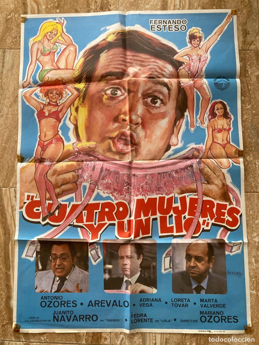 Cine: Cartel cine original CUATRO MUJERES Y UN LIO (1985) 70x100 / Mariano Ozores - Fernando Esteso