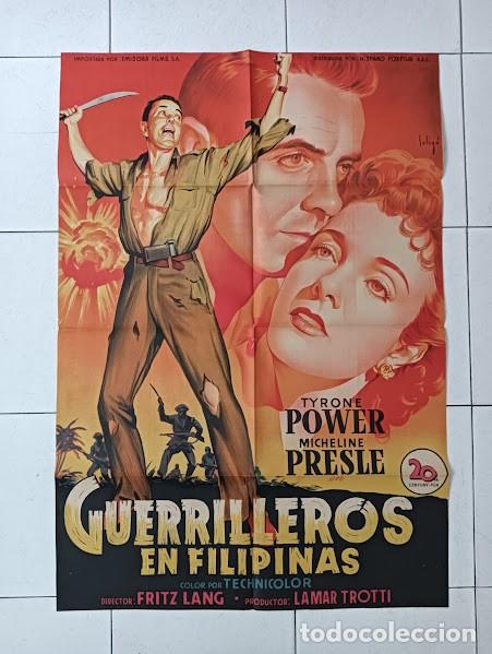 Cine: SMP 2143 GUERRILLEROS EN FILIPINAS TYRONE POWER FRITZ LANG SOLIGO POSTER ORIG 70X100 ESTRENO LITO