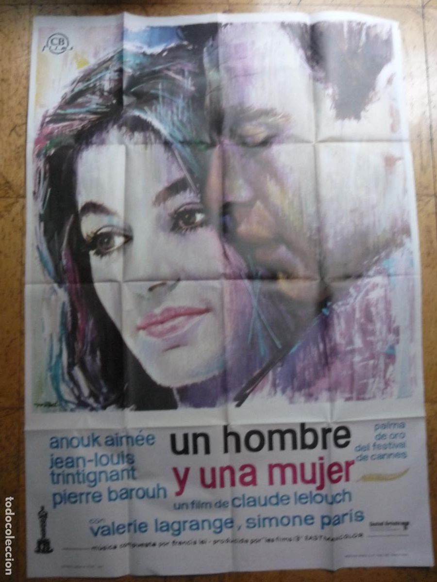 Cine: un hombre y una mujer - cartel poster original - claude lelouch anouk aimee jean louis trintignant