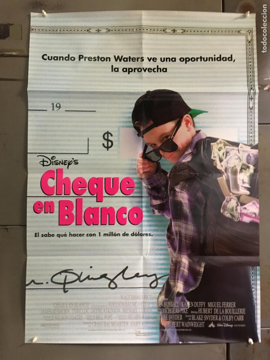 Cine: AFB06 CHEQUE EN BLANCO BRIAN BONSALL KAREN DUFFY WALT DISNEY POSTER ORIGINAL ESTRENO 70X100 h0