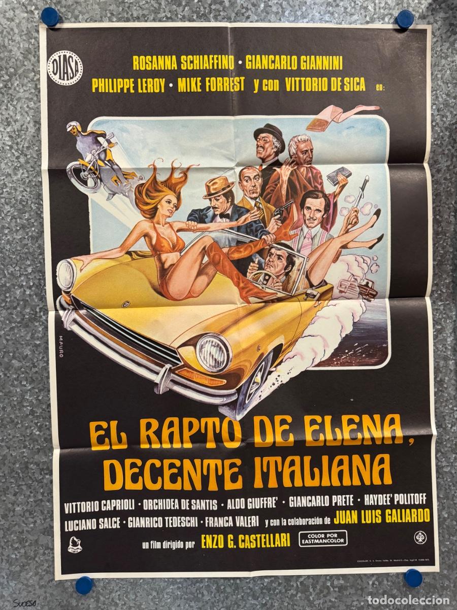 Cine: El rapto de Elena decente italiana, Rosanna Schiaffino, Mike Forrest, A&ntilde;o 1972, POSTER ORIGINAL