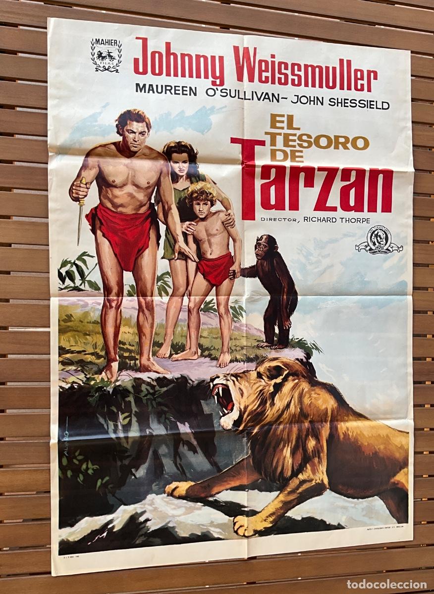 Cine: CARTEL DE CINE ORIGINAL- EL TESORO DE TARZAN - J.WEISSMULLER - LIT.NAIPES BARELONA 1966 .-REF 19