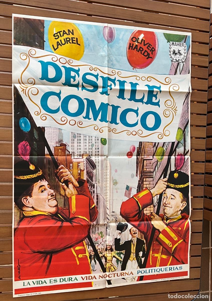 Cine: CARTEL DE CINE ORIGINAL - DESFILE COMICO - STAN LAUREL OLIVER HARDY - LIT.I.G.VILADOT 1963 .-REF 21