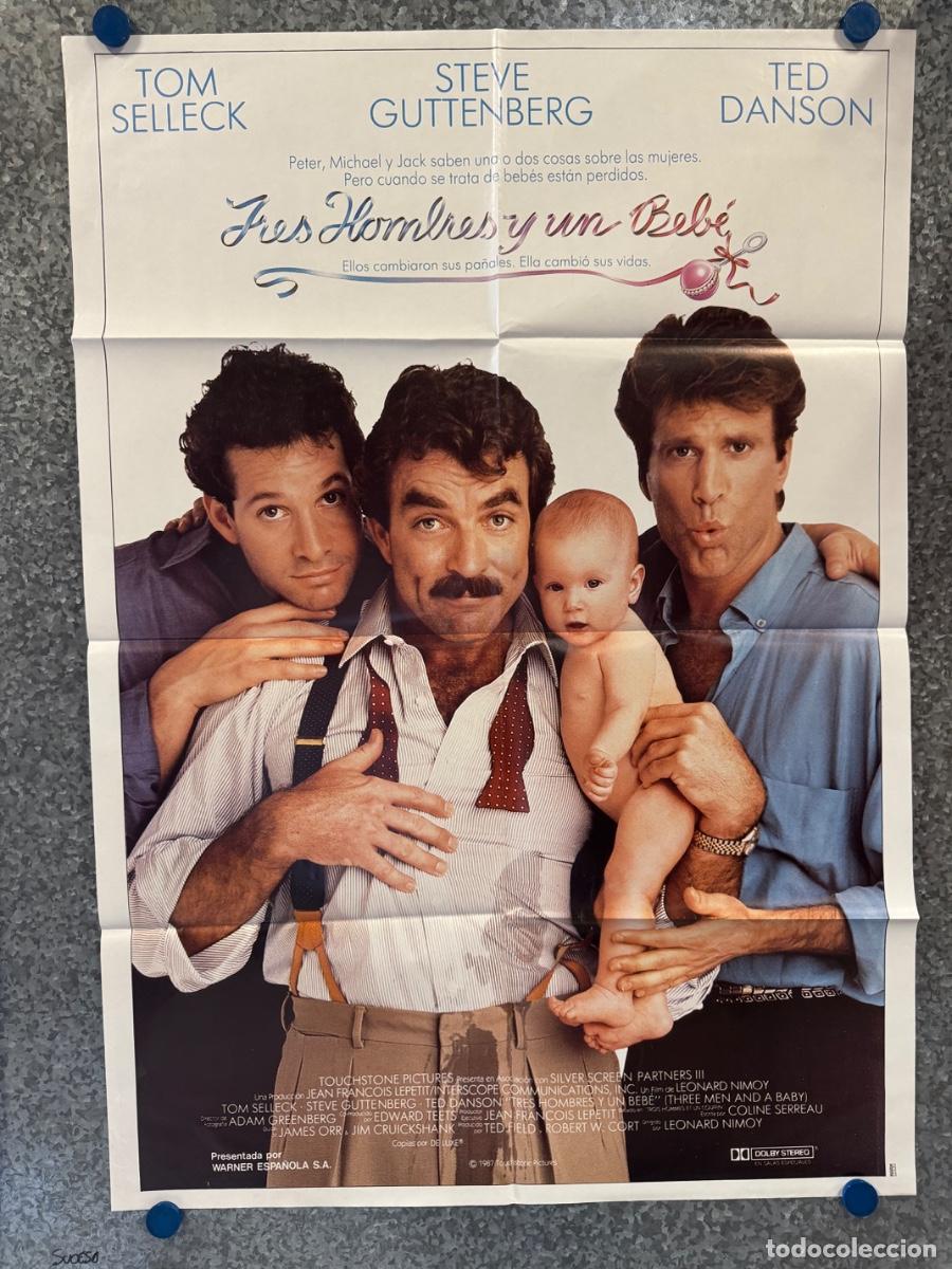 Cine: Tres hombres y un bebe, Tom Selleck, Steve Guttenberg, A&ntilde;o 1987, POSTER ORIGINAL