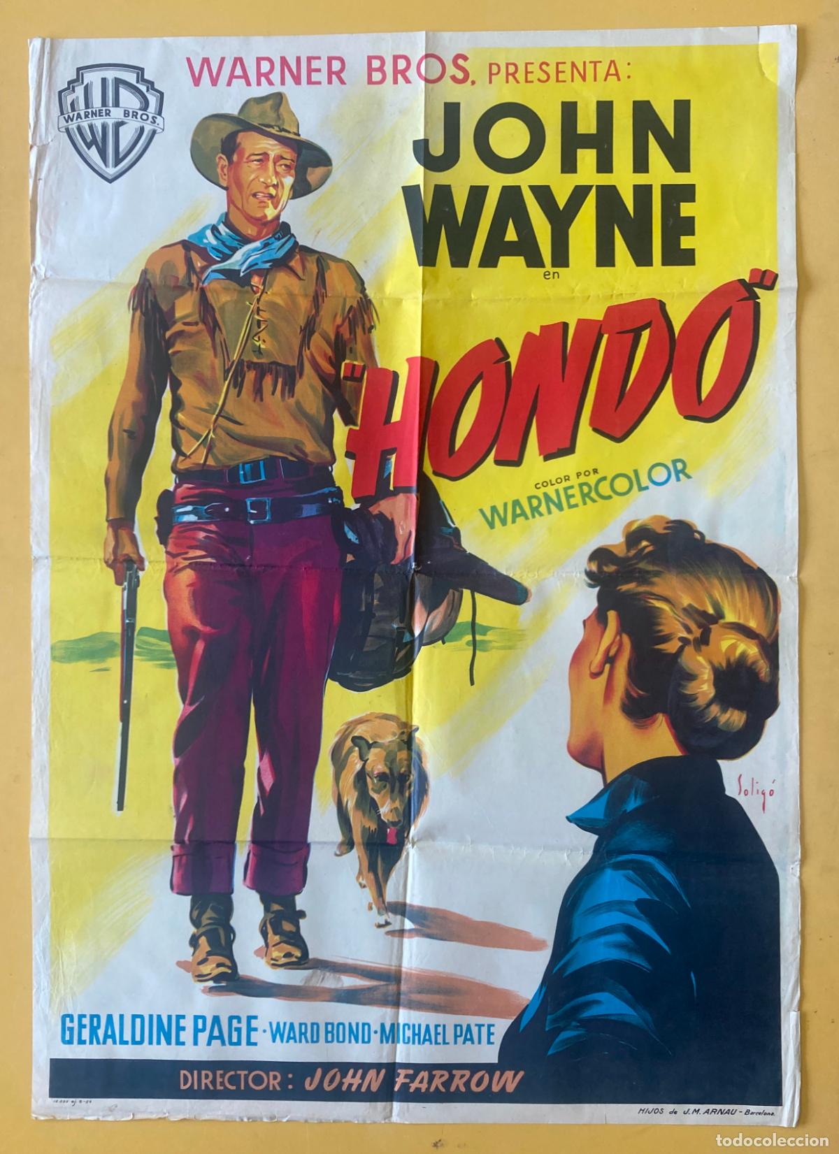 Cine: POSTER ORIGINAL, HONDO - JOHN WAYNE, SOLIG&Oacute; - Foto 1
