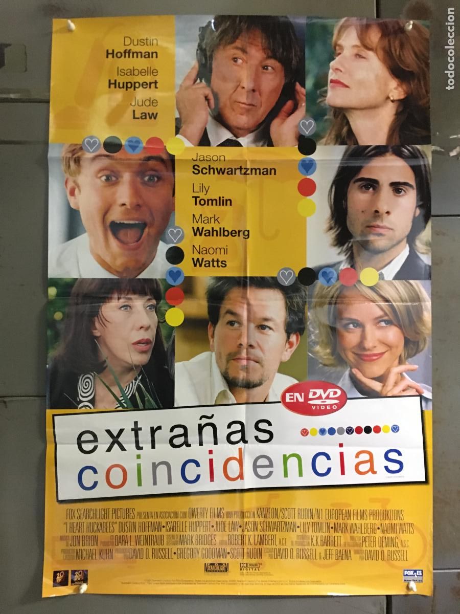 Cine: AFB28 EXTRA&Ntilde;AS COINCIDENCIAS DUSTIN HOFFMAN ISABELLE HUPPERT JUDE LAW POSTER ORIG 70X100 ESTRENO h0