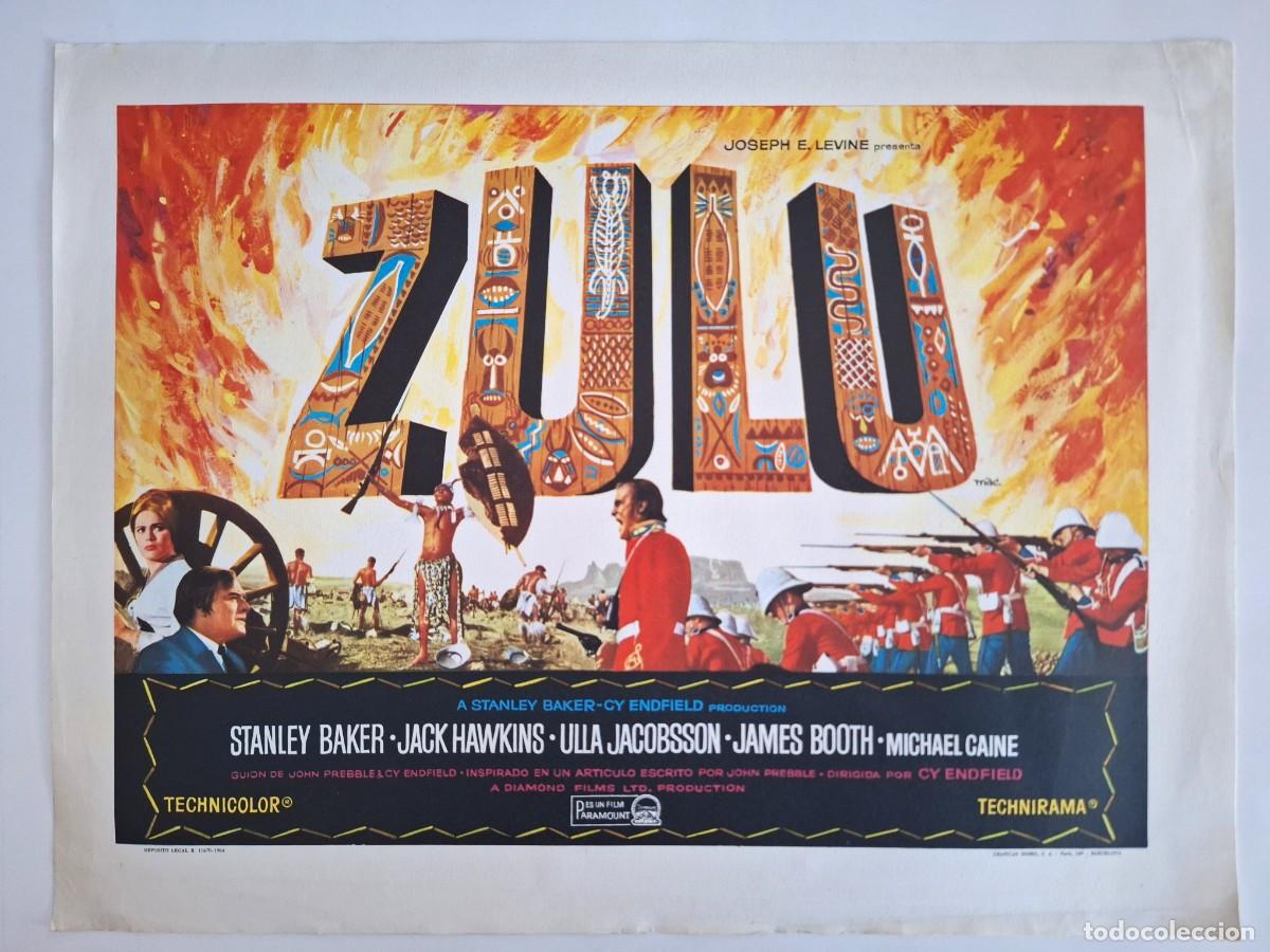 Cine: PEQUE&Ntilde;O ANTIGUO CARTEL CINE ZULU MICHAEL CAINE A&Ntilde;O 1964 MAC P-1840 MIDE 35X26,5 CM.