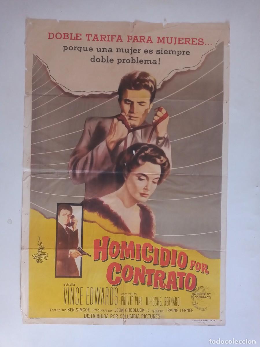 Cine: ASESINATO POR CONTRATO (1958) cartel 75 X 110 litografico Irving Lerner Vince Edwards Policial